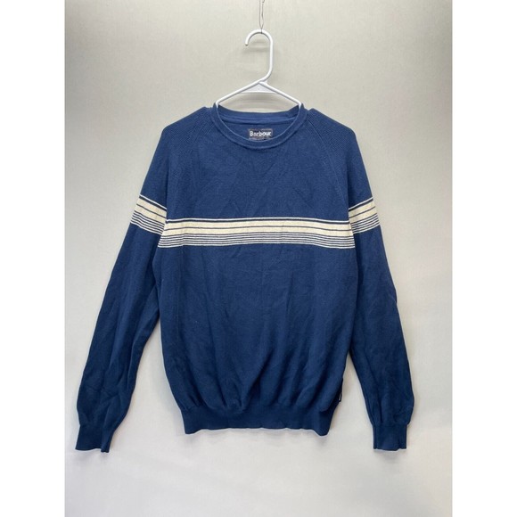 Barbour Other - Barbour Beam Men's Sweater Large Blue Striped‎ Crew Neck 100% Cotton